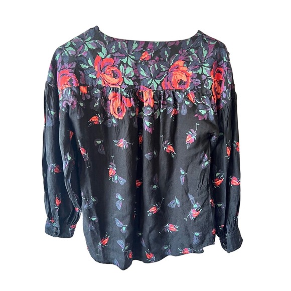 Anthropologie Maeve Black Floral GardeniaButton Shoulder‎ Blouse Size XS - Picture 6 of 10